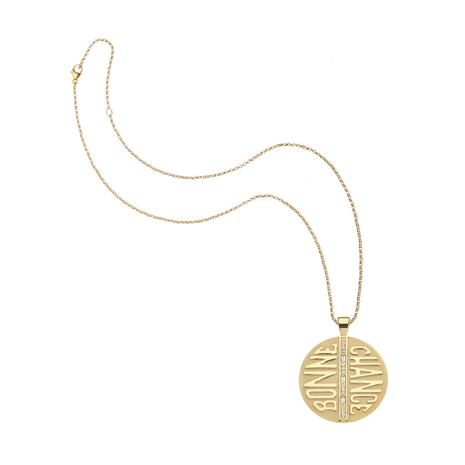 Jumbo bonne chance coin on classic rolo chain