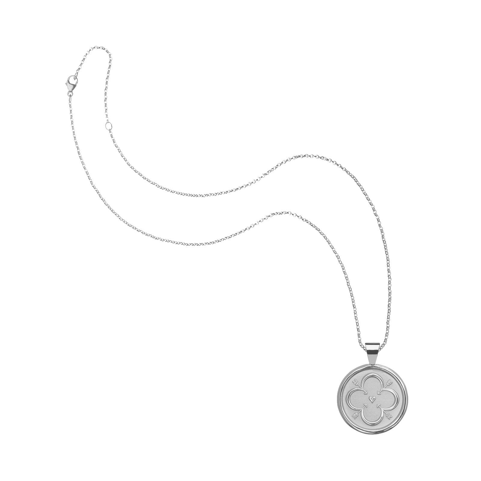 Silver Small Love Coin Pendant on classic rolo chain