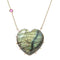 Carved labradorite heart pendant with pink tourmaline accent on chain