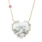 Carved mother of pearl heart pendant with pink tourmaline accent on chain