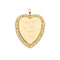 Shiny gold heart-shaped pendant with heart and arrow design, the word "love", Roman Numbers and dots around the outer edge, and Love  You To the Moon and Back design on the front.