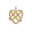 Gold pendant of rope twisted in the shape of a heart, accented with rainbow moonstone on the bail