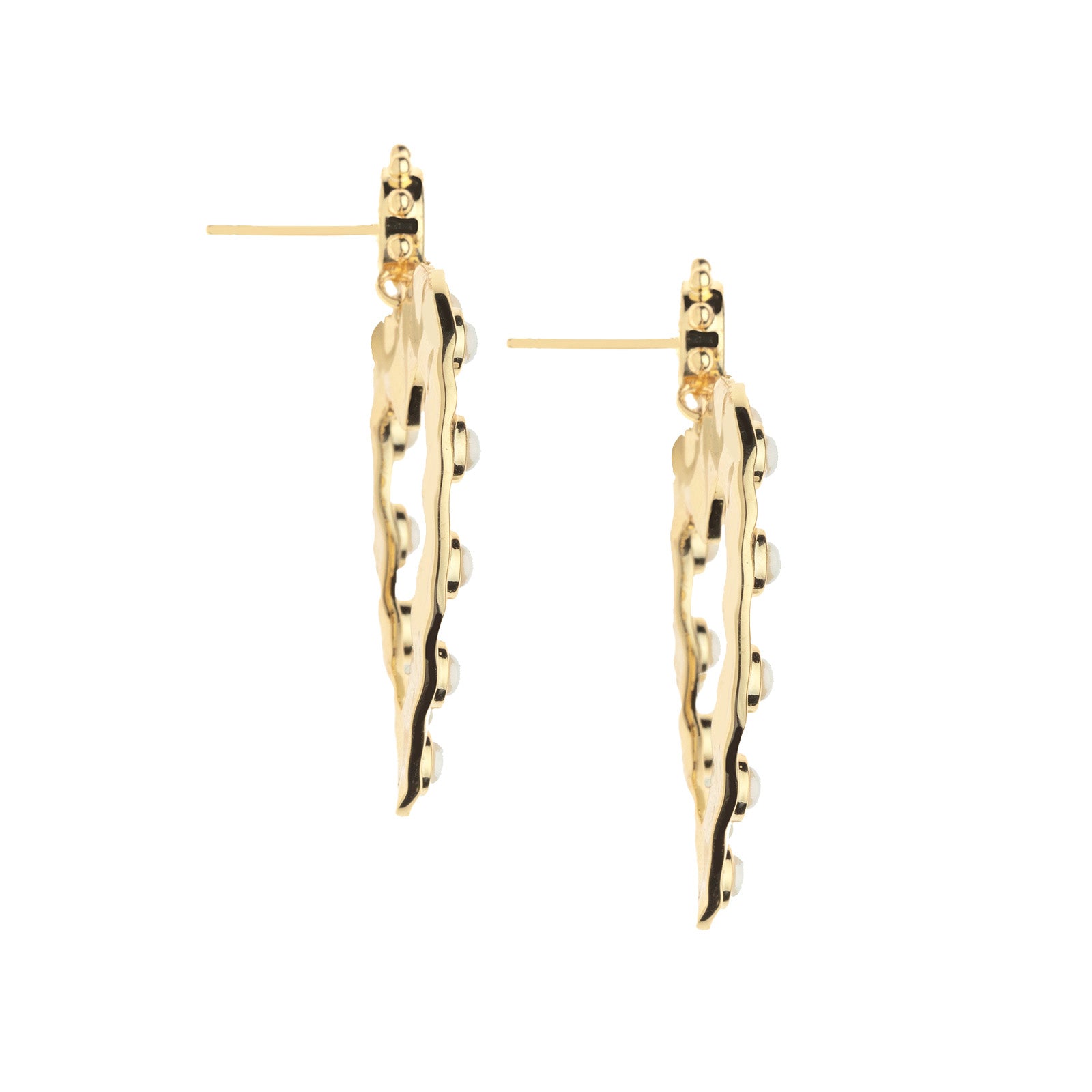 Side view of the love in the sun earrings in mother of pearl