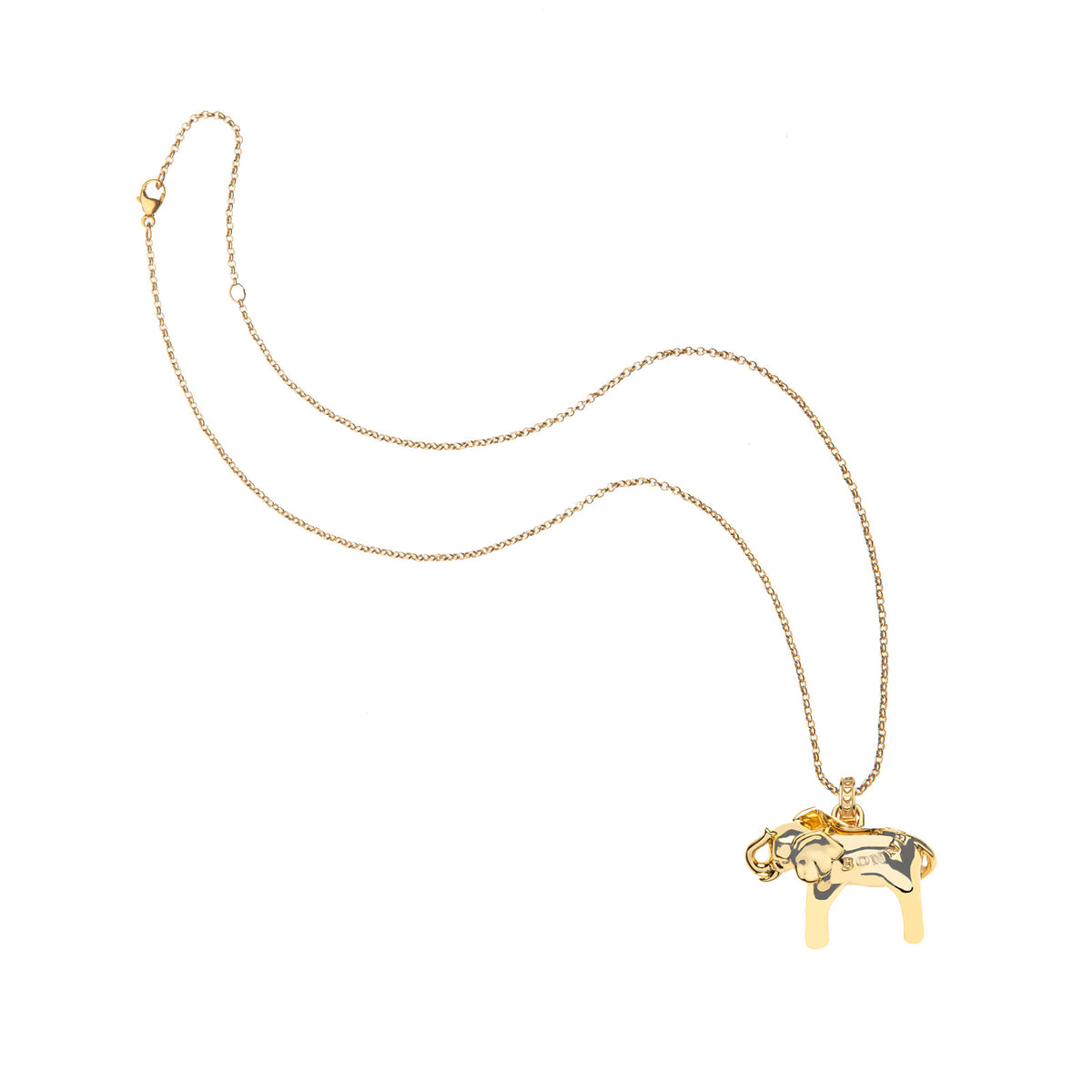 Bonne chance elephant charm on the classic rolo chain