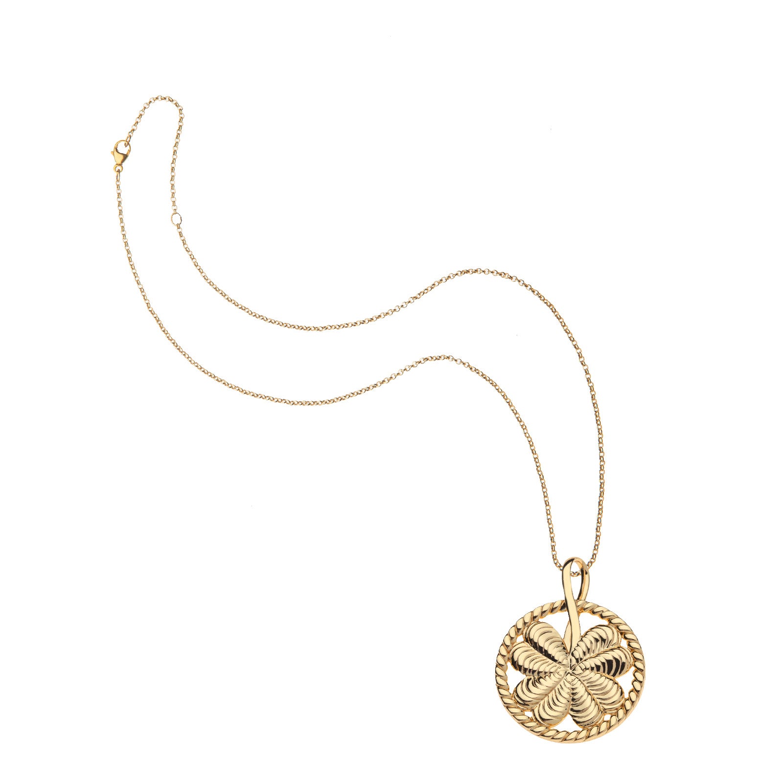 Lucky clover cutout coin on the classic rolo chain