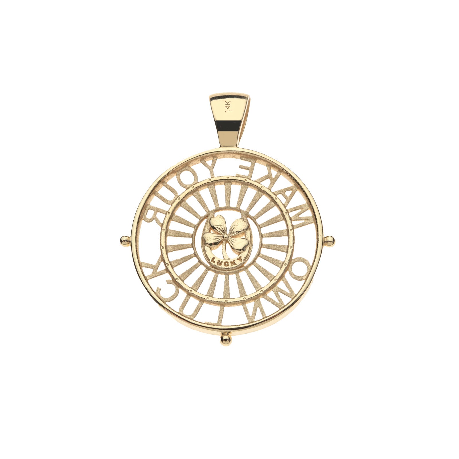 Back of lucky cutout coin pendant