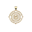 Gold lucky cutout coin pendant features four leaf clover and horseshoe in the center and the phrase MAKE YOUR OWN LUCK around the border