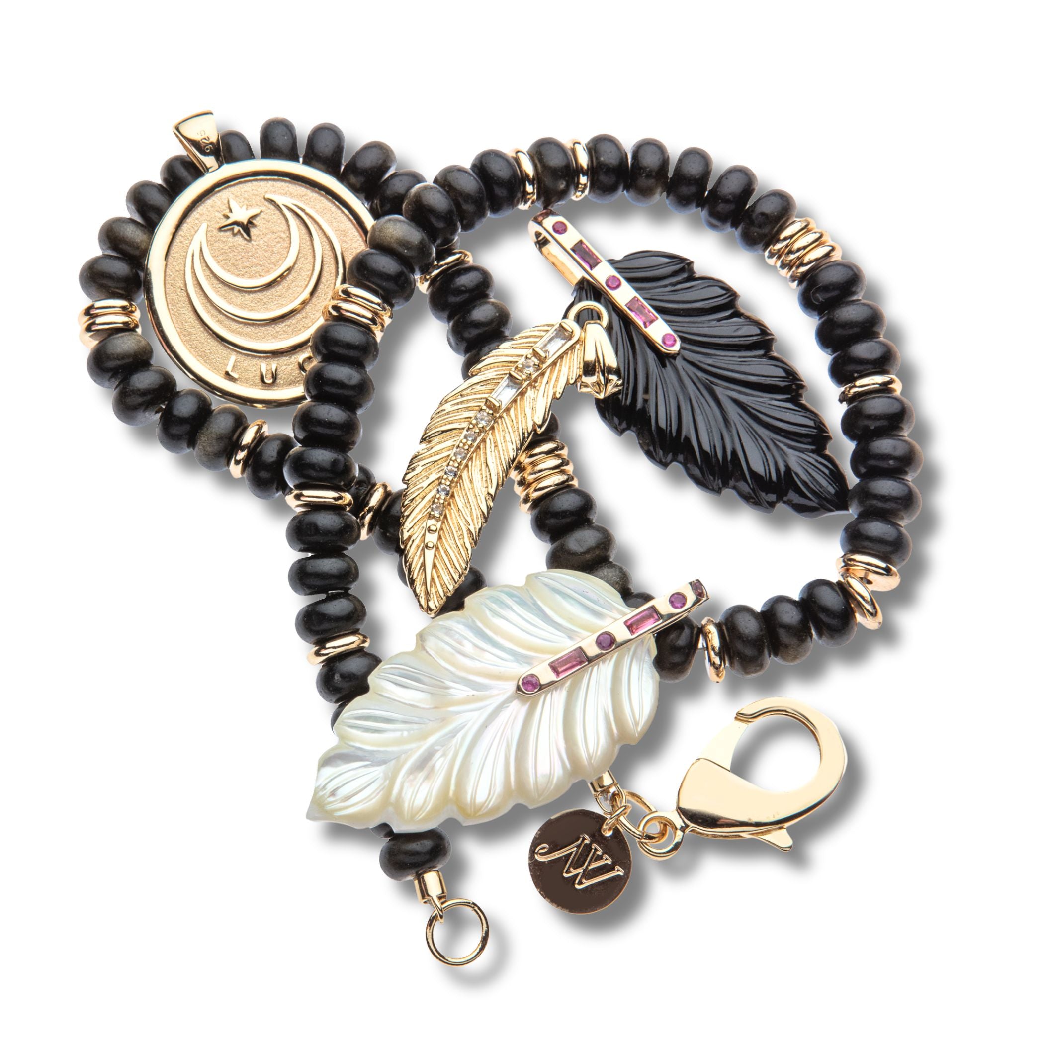 LUCKY Carved Onyx Feather Pendant in Solid Gold – Jane Win