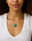 Model wearing the lucky jade clover on a classic rolo chain