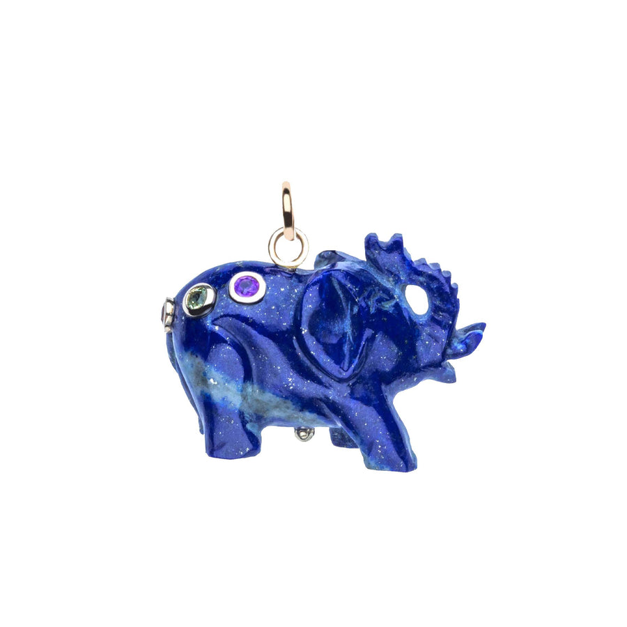 LUCKY Carved Lapis Elephant Pendant in Solid Gold