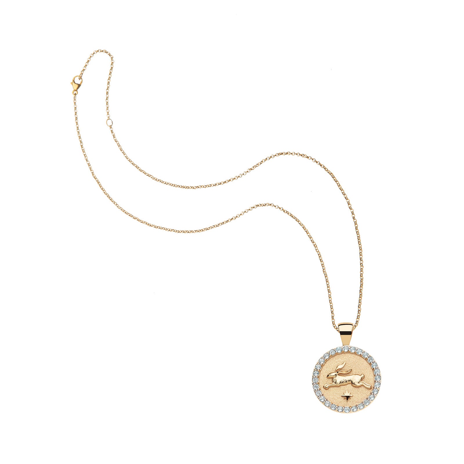 The lucky petite embellished rabbit coin on the classic rolo chain