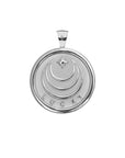 Silver Coin Pendant with Jane Win moon and star logo and word LUCKY underneath