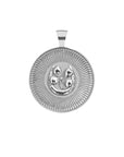 Silver Coin Pendant with Four leaf clover and horseshoe illustration