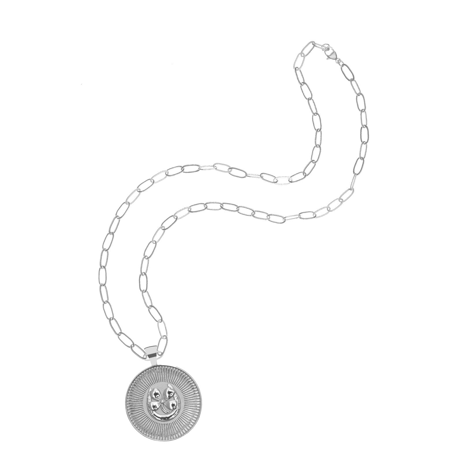 Pendant Coin Necklace in Silver with Symbol and Inspired Word