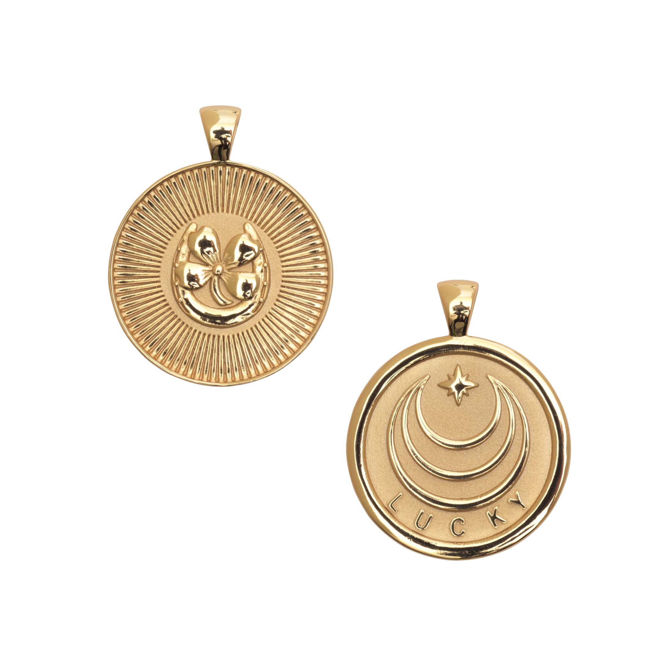 Pendant Coin Necklace with Symbol and Inspired Word - LUCKY – Jane
