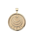 Gold Coin Pendant with Jane Win moon and star logo and word LUCKY underneath