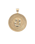 Gold Coin Pendant with Four leaf clover and horseshoe illustration