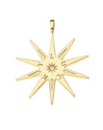 Back of gold supernova pendant features star detail and the word LUCKY