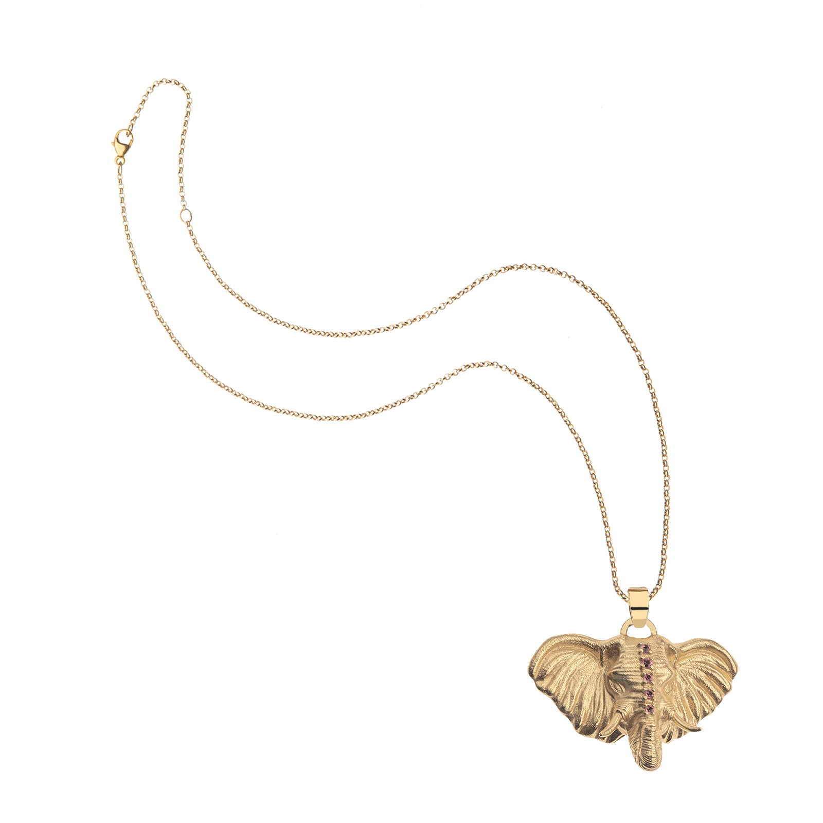 Gold Elephant head pendant on classic rolo chain