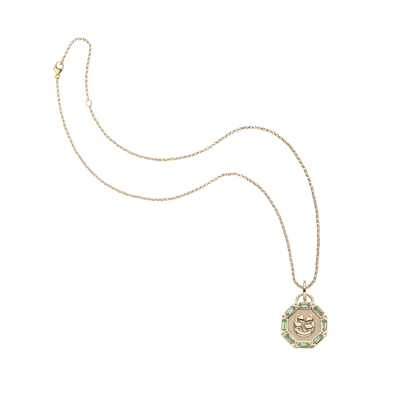 Gold lucky petite embellished coin on classic rolo chain