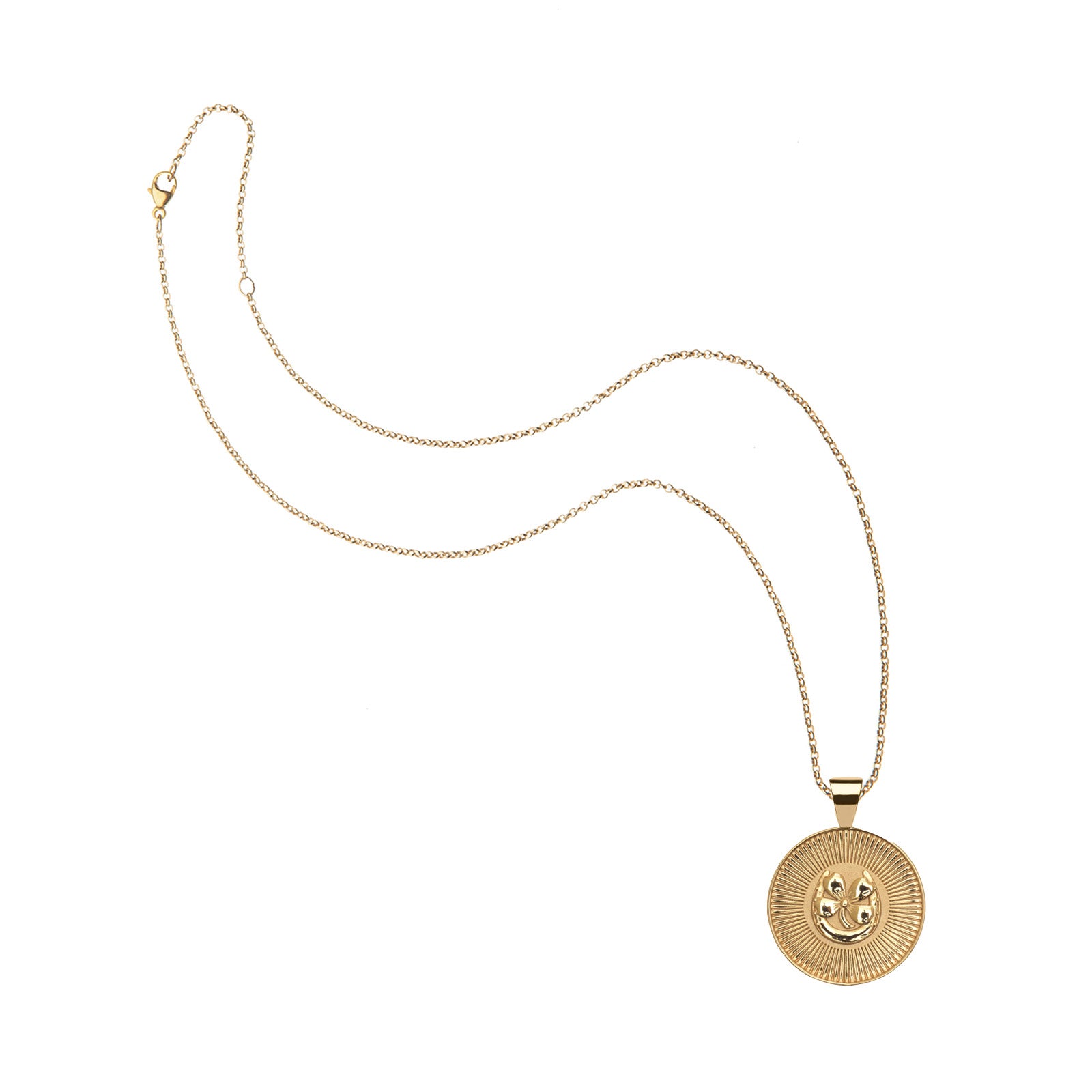 Gold Small Lucky Coin Pendant on classic rolo chain