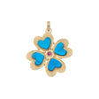 Lucky in love clover pendant with heart shaped turquoise detail in each leaf and pink tourmaline center stone
