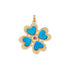 Lucky in love clover pendant with heart shaped turquoise detail in each leaf and pink tourmaline center stone