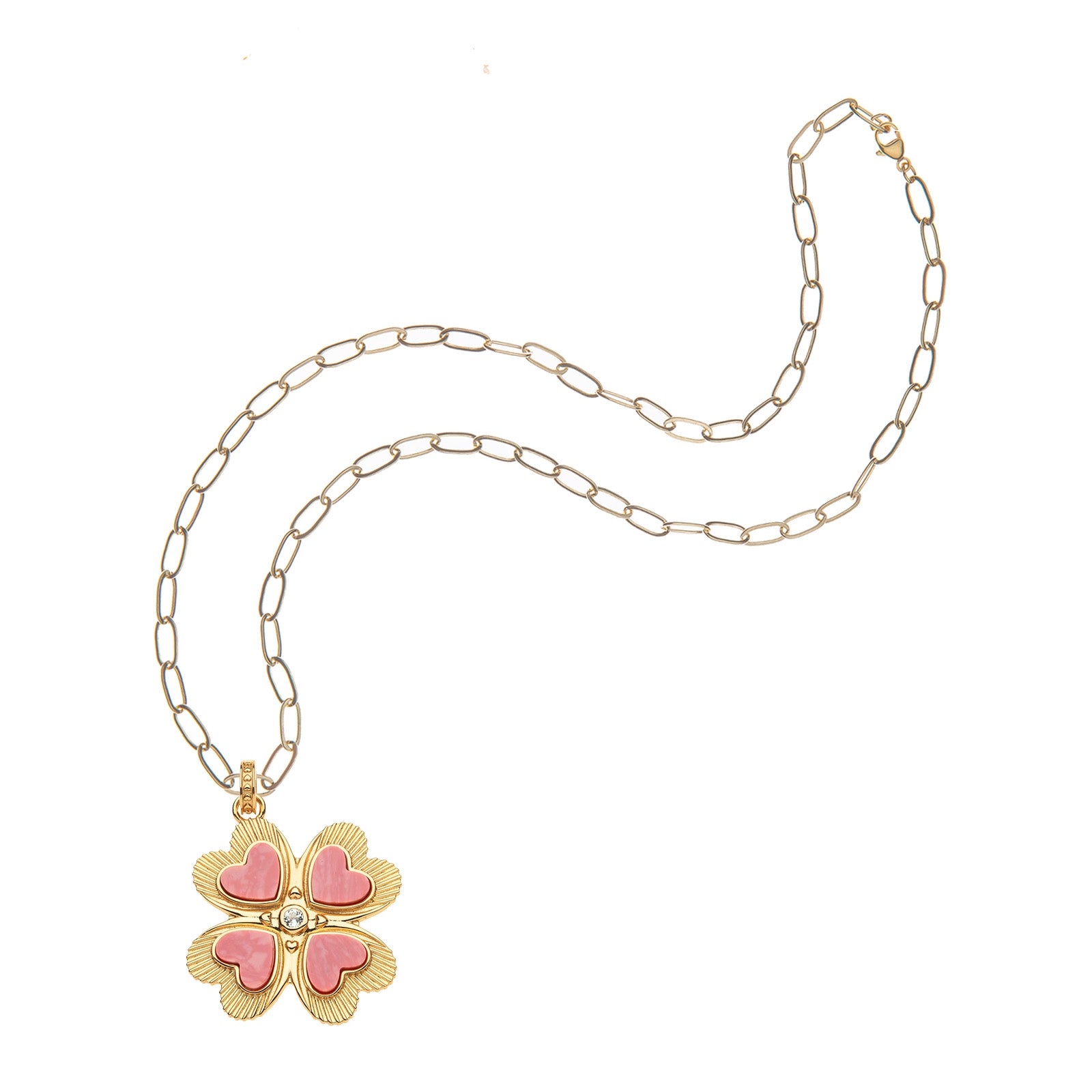 Lucky in love clover pendant on the drawn link chain