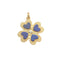 Front of gold 4 leaf clover pendant with lapis detail and white topaz center stone