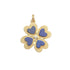 Gold 4 leaf clover pendant with heart shaped lapis detail in each leaf and white topaz center stone