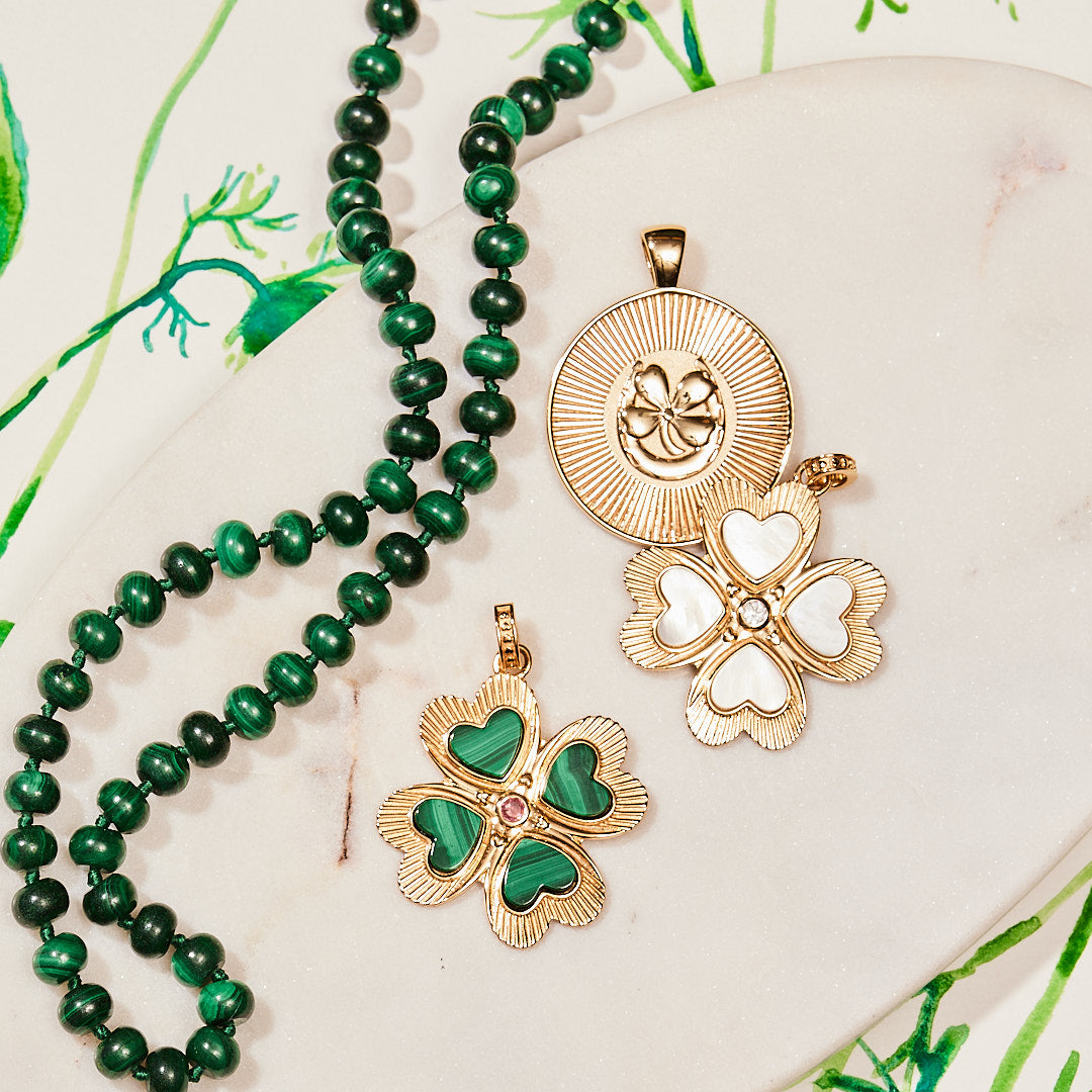 LUCKY in Love Clover Pendant with Malachite