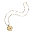 Gold small Sagittarius coin pendant on drawn link chain