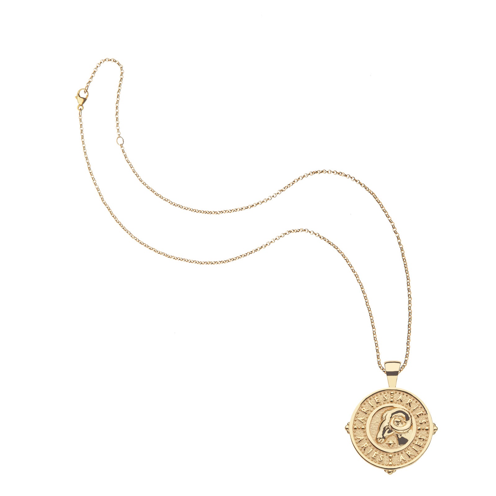 Gold original Aries coin pendant on classic rolo chain