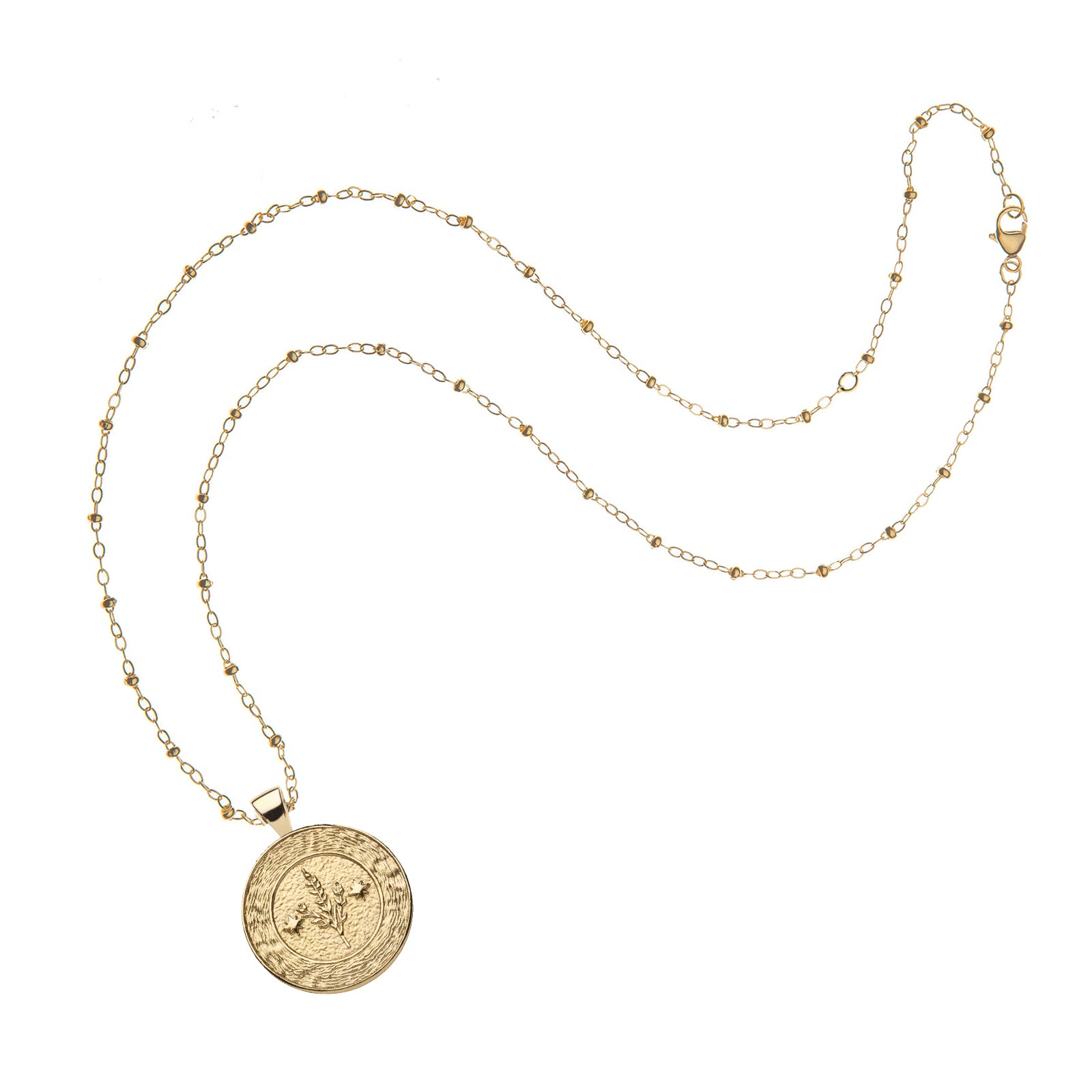 Gold small Virgo coin pendant on satellite chain