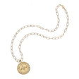 Gold small Virgo coin pendant on drawn link chain