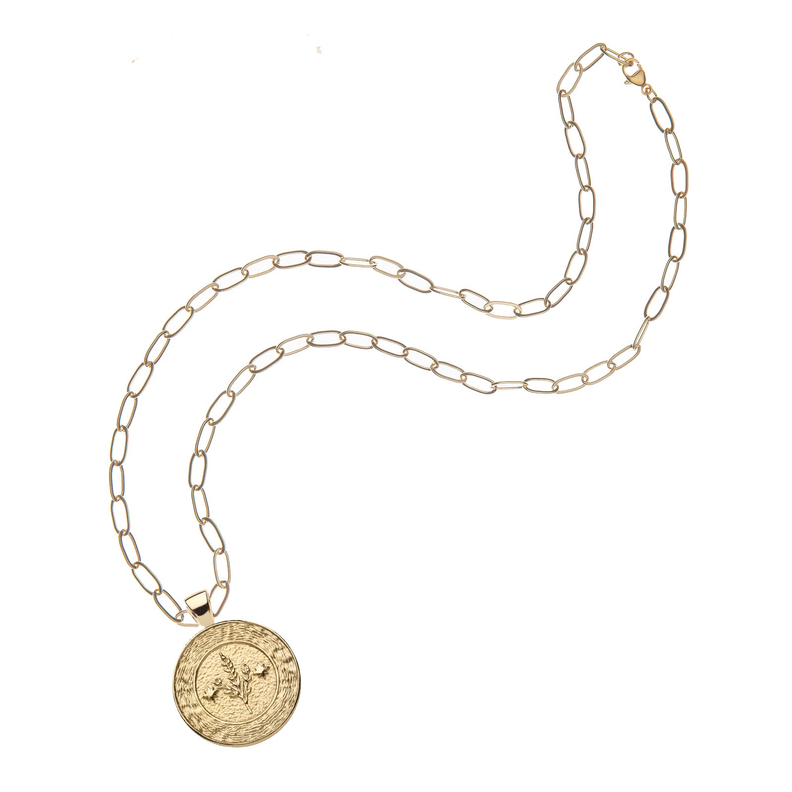 Gold small Virgo coin pendant on drawn link chain