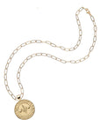 Gold small Virgo coin pendant on drawn link chain