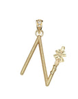 Gold letter N pendant with flower detail and white topaz accents on the bail