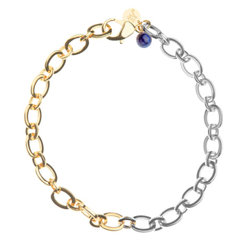 Two-tone Chunky Link Chain with Lapis Bead SALE