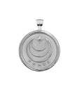 Jane Win silver coin pendant moon and star logo and word PEACE underneath 