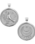 Silver Coin Pendant with a bird and floral designs (front) and moon and star logo and word PEACE underneath (back)