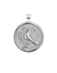 Silver Coin Pendant with bird and flower design