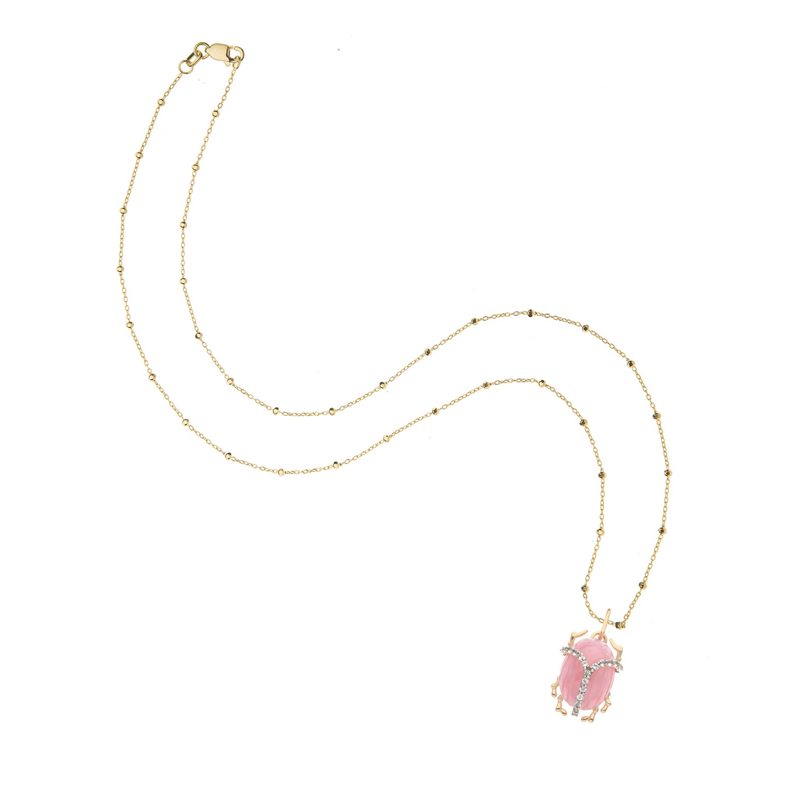JW x House of Harris PROTECT Pink Jade Scarab Pendant in Solid Gold