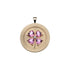 Gold lucky coin pendant with 4 leaf clover made of pink tourmaline stones