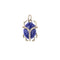 Carved lapis scarab pendant with white topaz accents and gold legs and bail