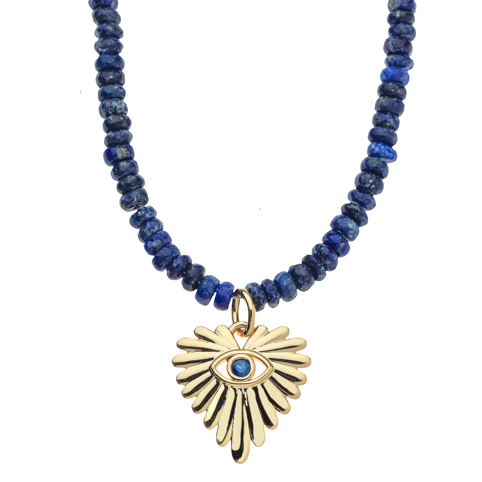 Close up of the gold evil eye full heart pendant