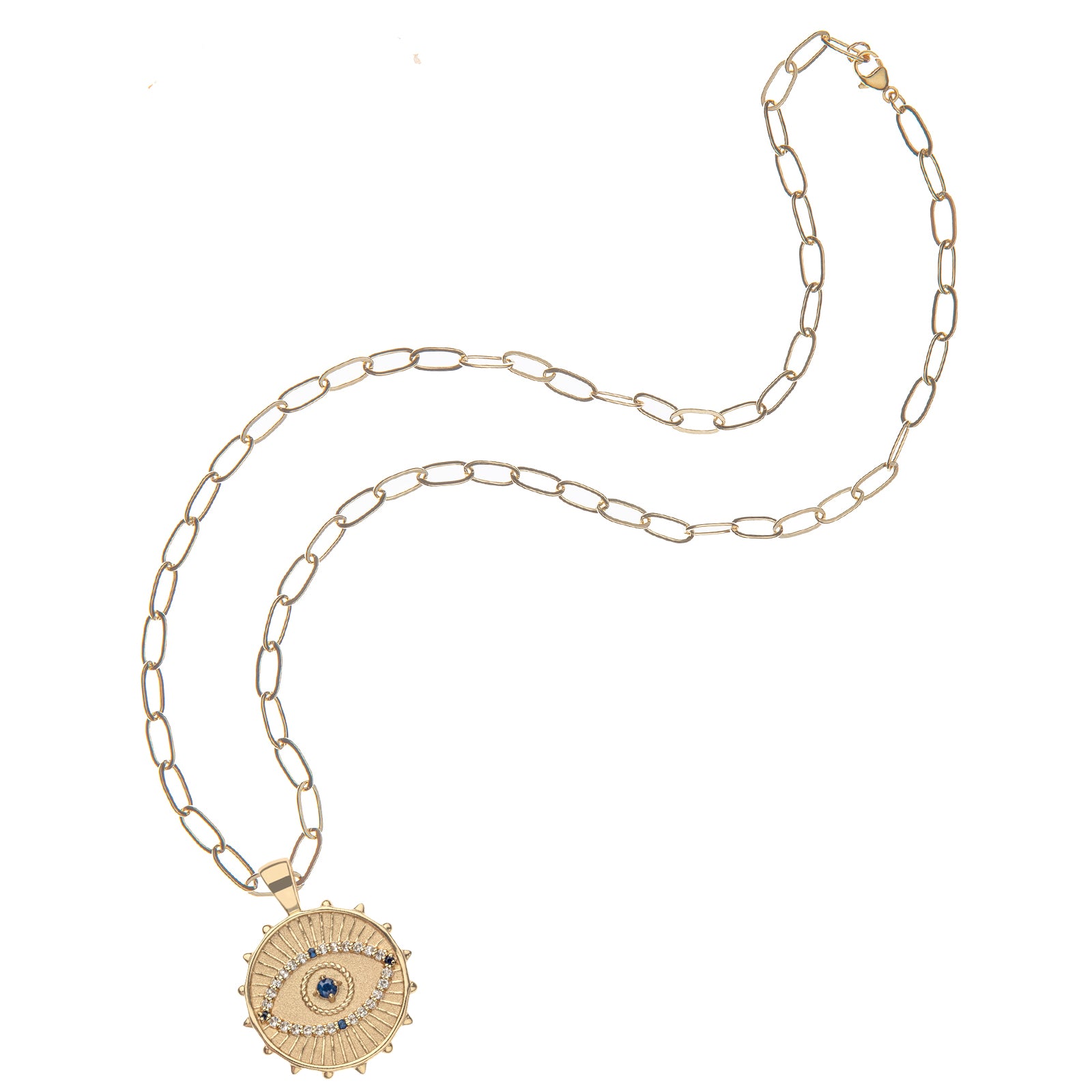 Eye on the sky pendant on drawn link chain