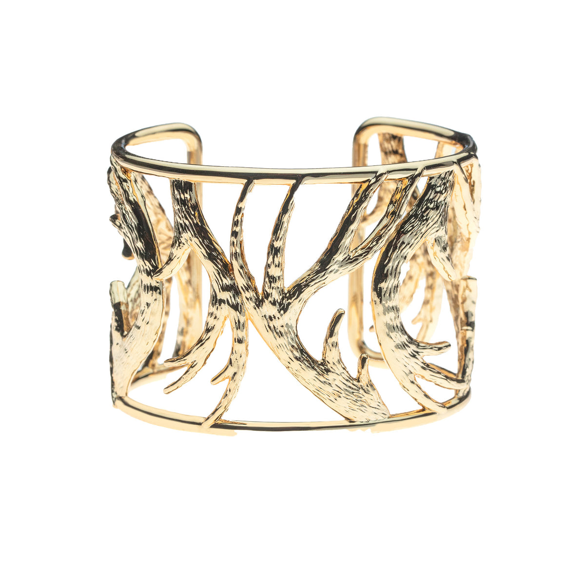 Gold cutout cuff bracelet with antler motifs
