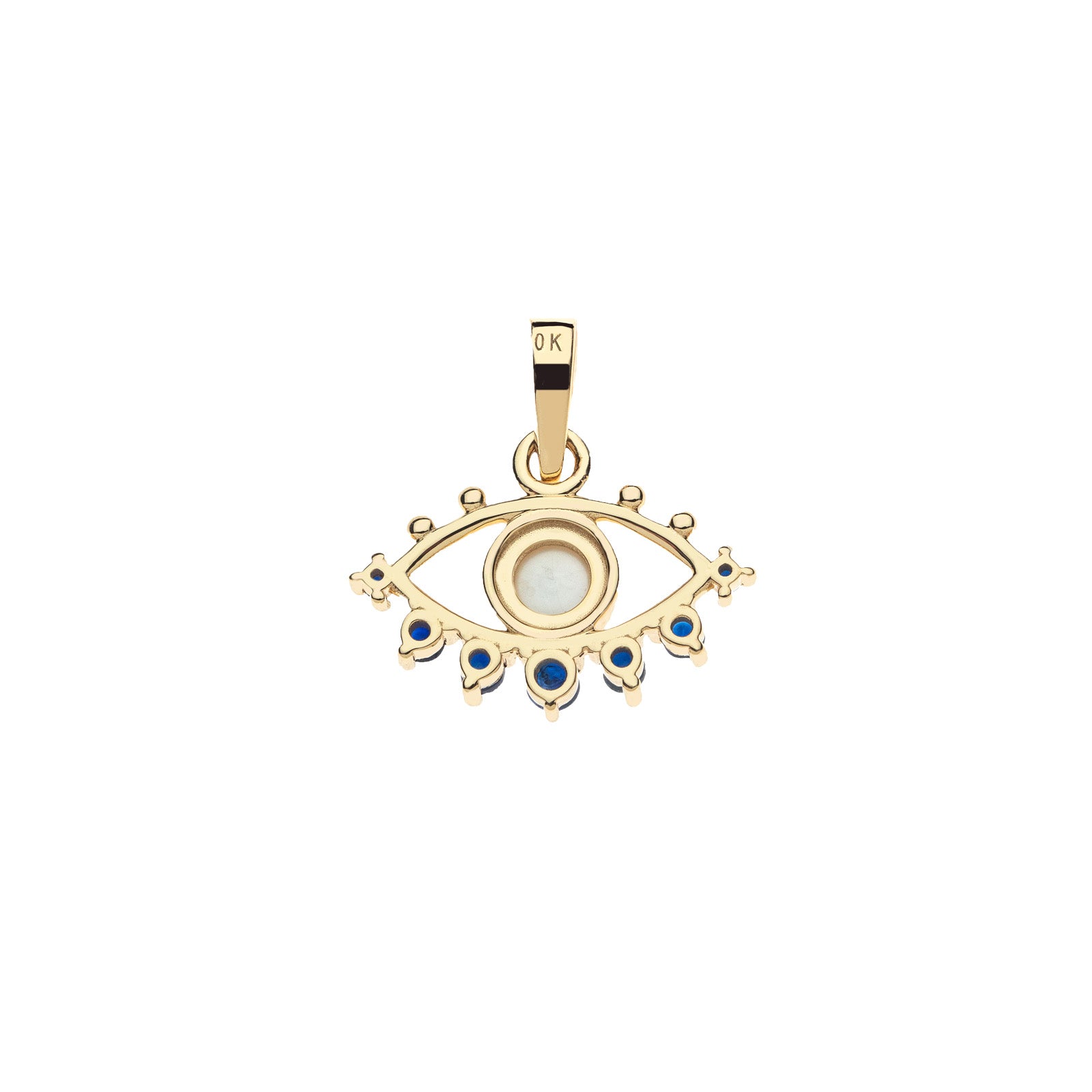 Back of protect evil eye charm shows gold setting