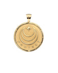 Gold Coin Pendant with Jane Win moon and star logo and word PROTECT underneath